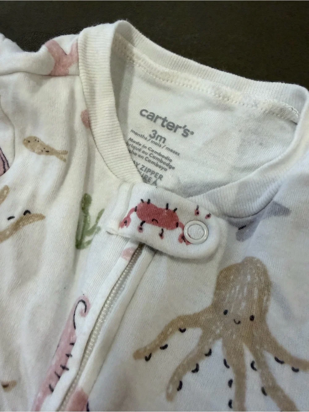 Carter's White Footed One-Piece with Pink & Tan Ocean Animals